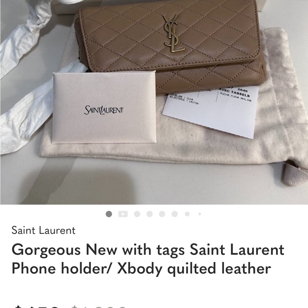 Saint Laurent Quilted Leather Crossbody Phone Pouch - Taupe